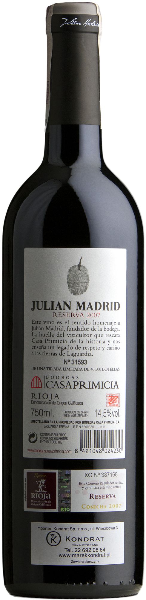 Wino Casa Primicia Julián Madrid Reserva Rioja DOCa