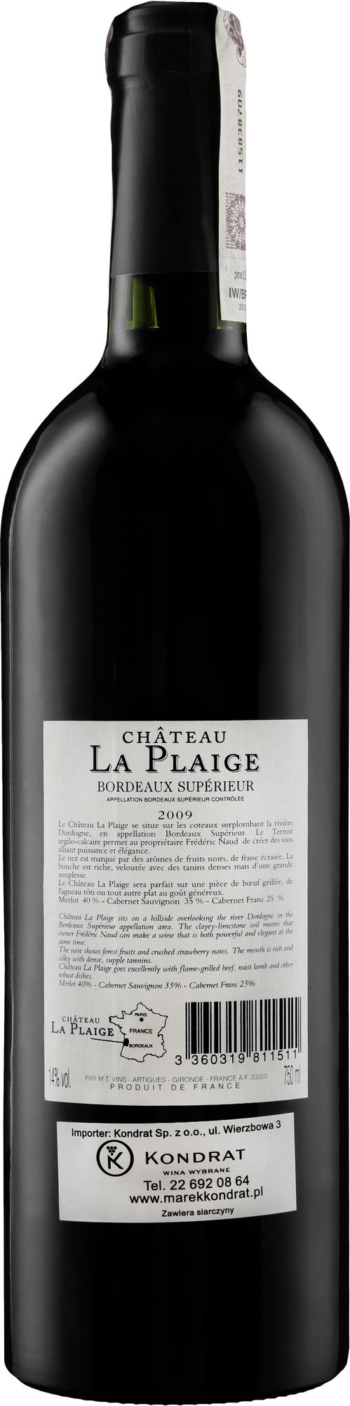 Wino Château La Plaige Bordeaux Superieur AOC