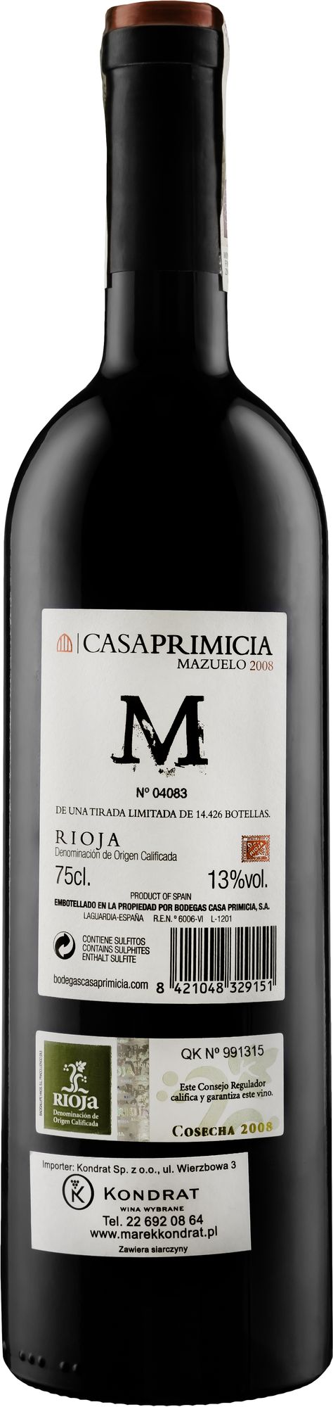 Wino Casa Primicia "M" Mazuelo Rioja DOCa