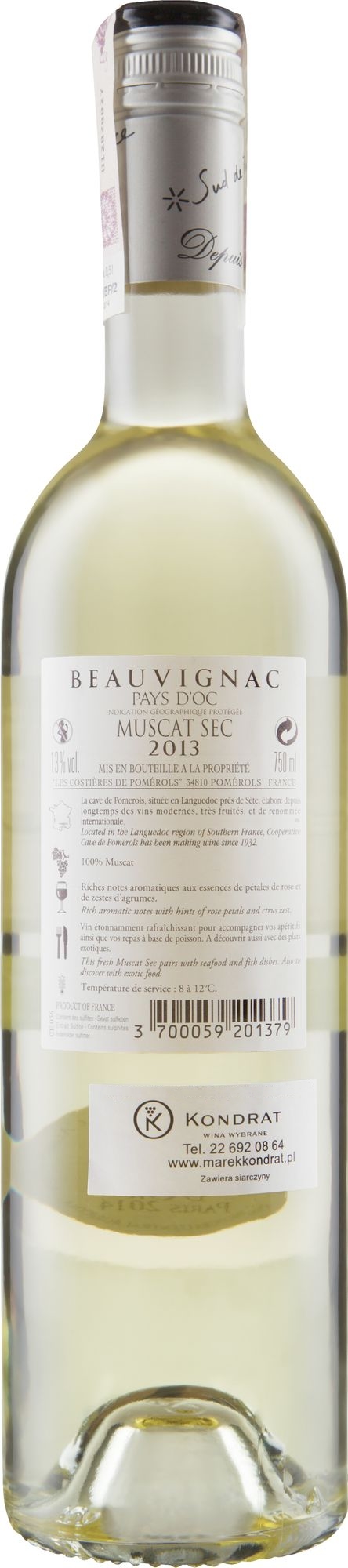Wino Pomérols Beauvignac Muscat Sec Pays d'Oc