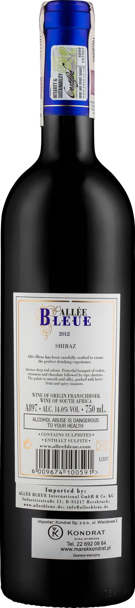 Wino Allée Bleue Shiraz Western Cape WO