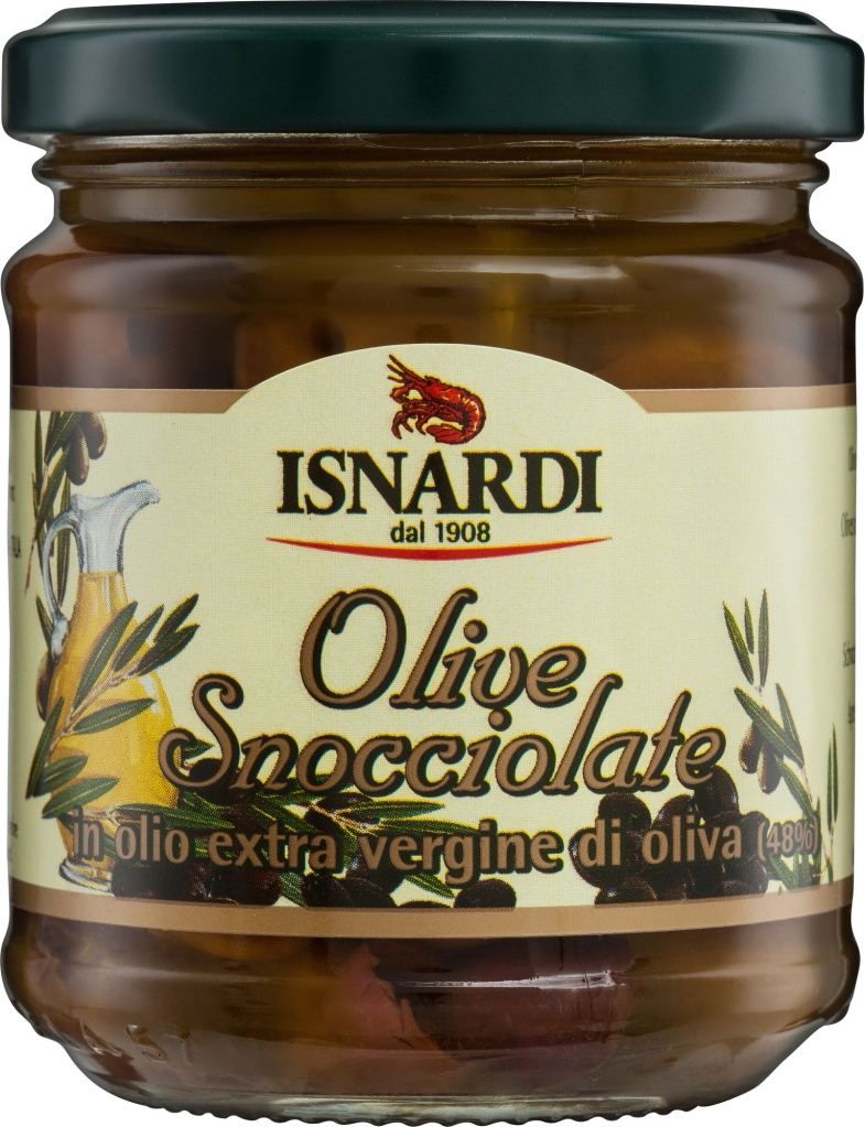 Isnardi czarne oliwki bez pestek w zalewie (185 g)