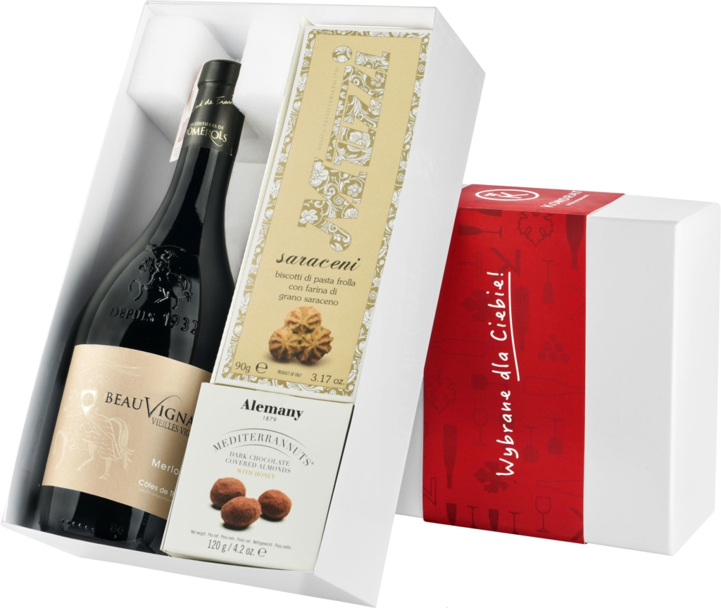 Pudełko prezentowe "Kruche szaleństwo" z winem Beauvignac Vieilles Vignes Merlot