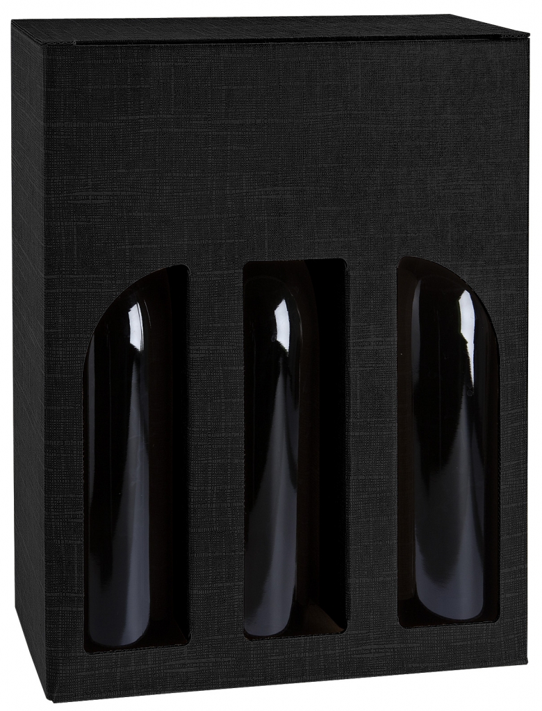 Pudełko czarne z okienkiem na trzy butelki