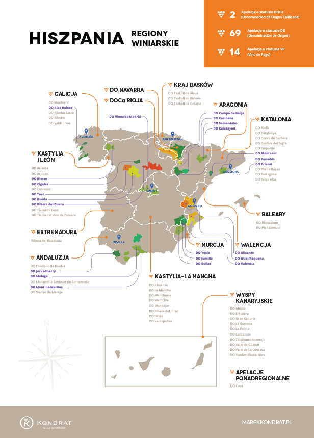 Hiszpania - mapa regionów winiarskich