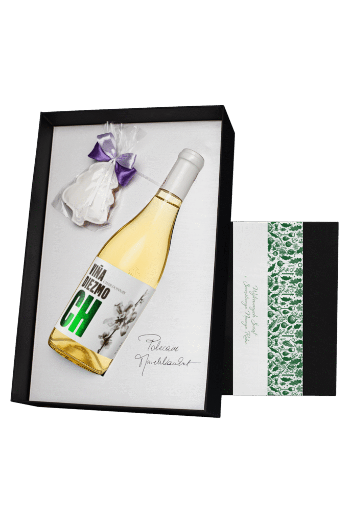 Pudełko prezentowe czarne z winem Casa Primicia Vina Diezmo Blanco (świąteczne)