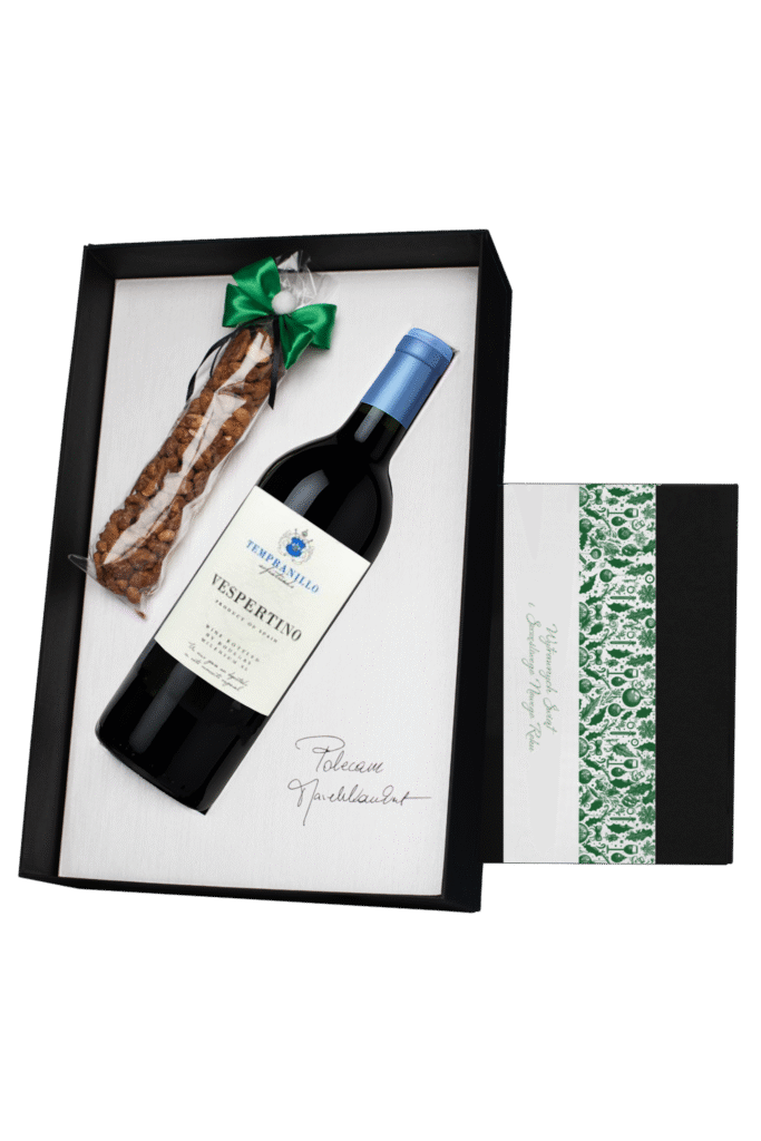 Pudełko prezentowe czarne z winem Vespertino Tempranillo (świąteczne)